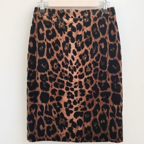 Talbots Leopard Print Velvet Knee Length Pencil Skirt Back Zip 6 Petite - Picture 1 of 13